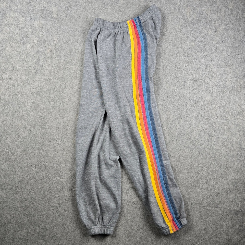 Aviator Nation Sweatpants Womens S Gray Rainbow 5 Stripe Retro California Logo